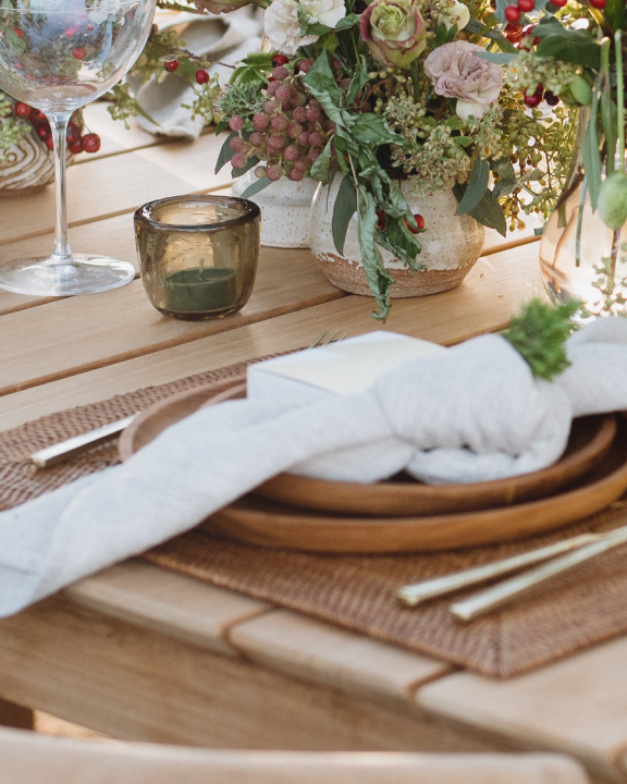 Neighbor teak outdoor dining table with table settings