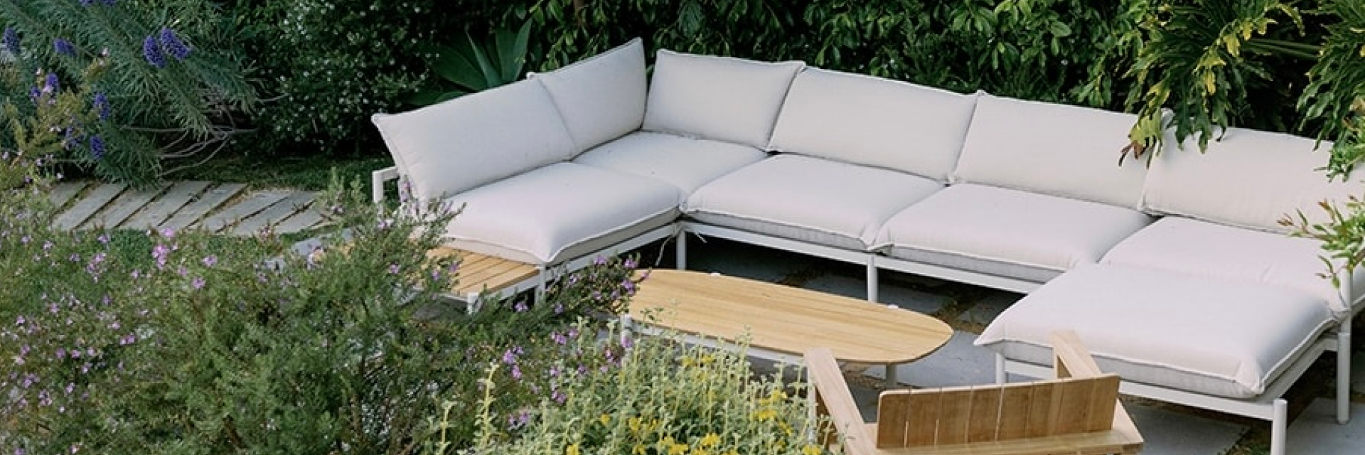 Neighbor terra outdoor sectional in grey with end table and coffee table