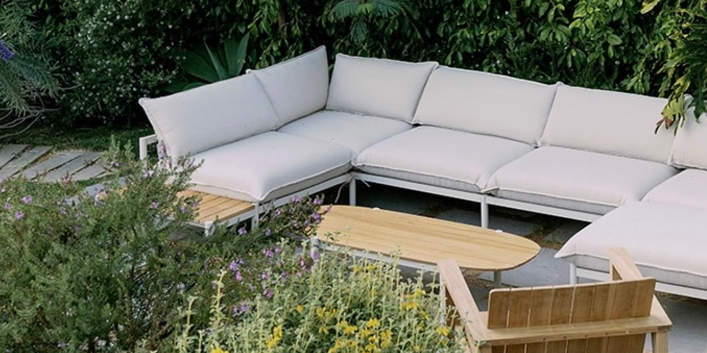 Neighbor terra outdoor sectional in grey with end table and coffee table