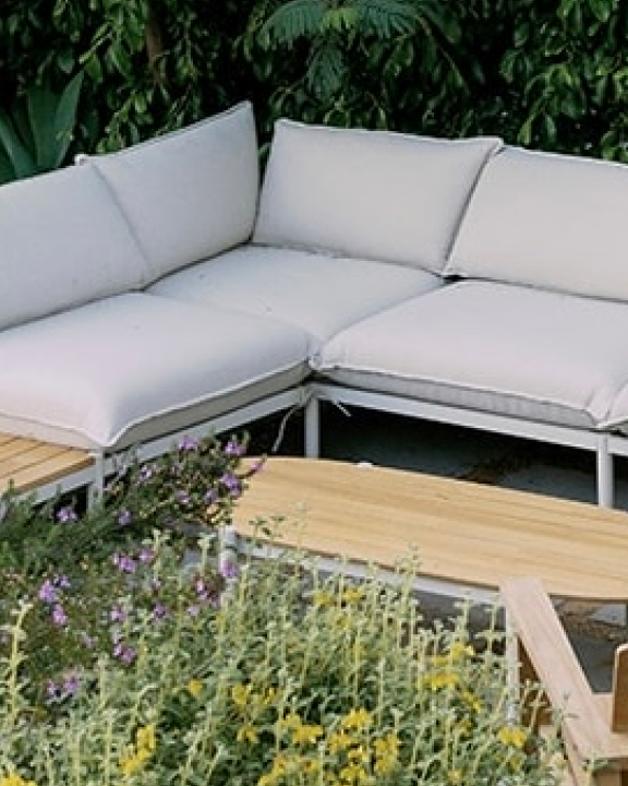 Neighbor terra outdoor sectional in grey with end table and coffee table