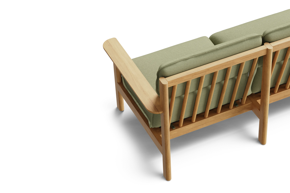 Felloe Loveseat, with arms, in Heritage Leaf, rear overhead view