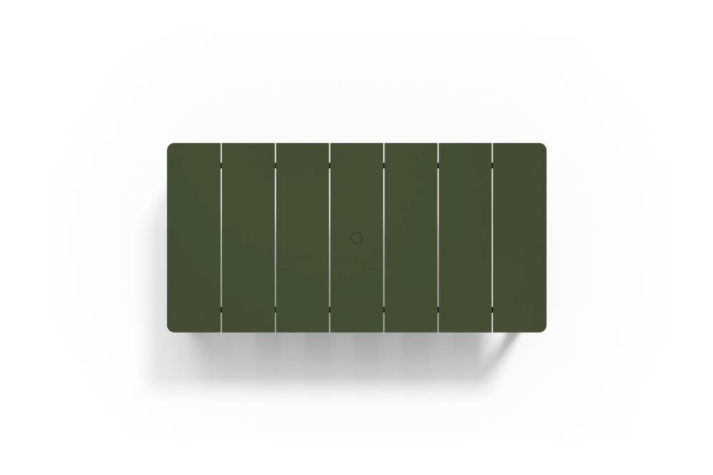 Bandwidth Dining Table, in Olive, overhead view