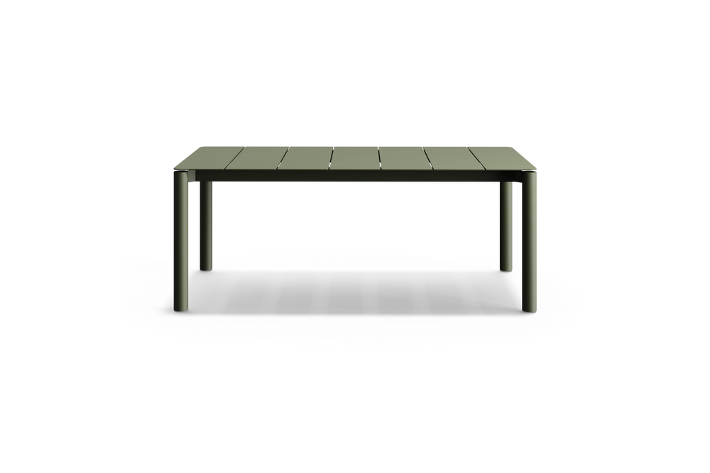 Bandwidth Dining Table, in Olive, profile view