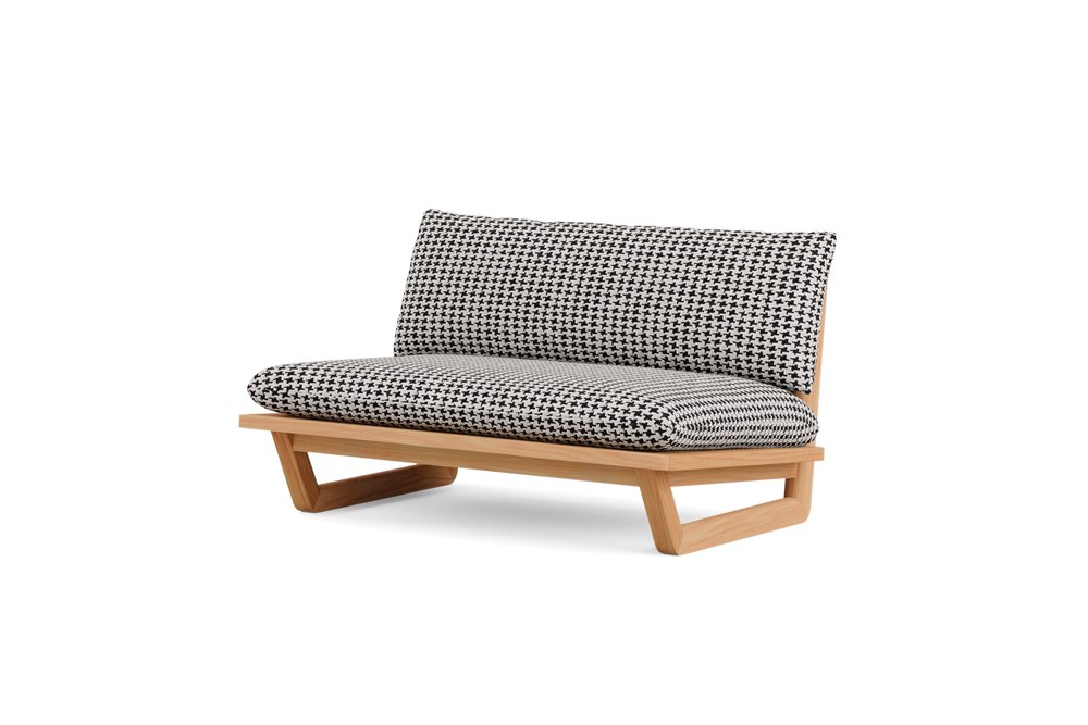 Dweller Outdoor Settee, in Hound, three-quarter view