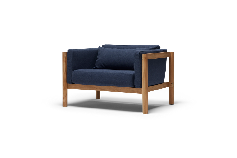 Haven Chair and a Half, in Indigo, three-quarter view