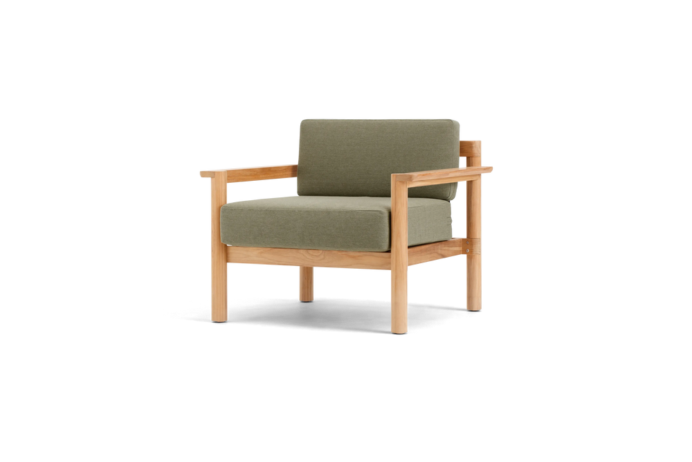 Haven Chair, with teak arms, in Leaf, three-quarter view