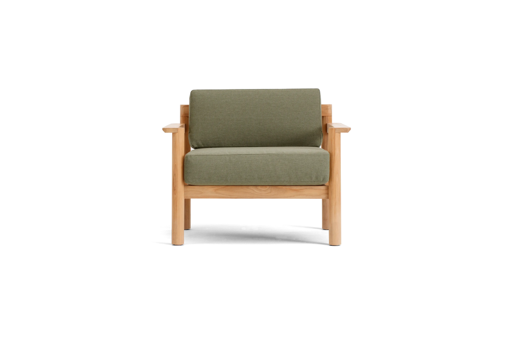 Haven Chair, with teak arms, in Leaf, front view