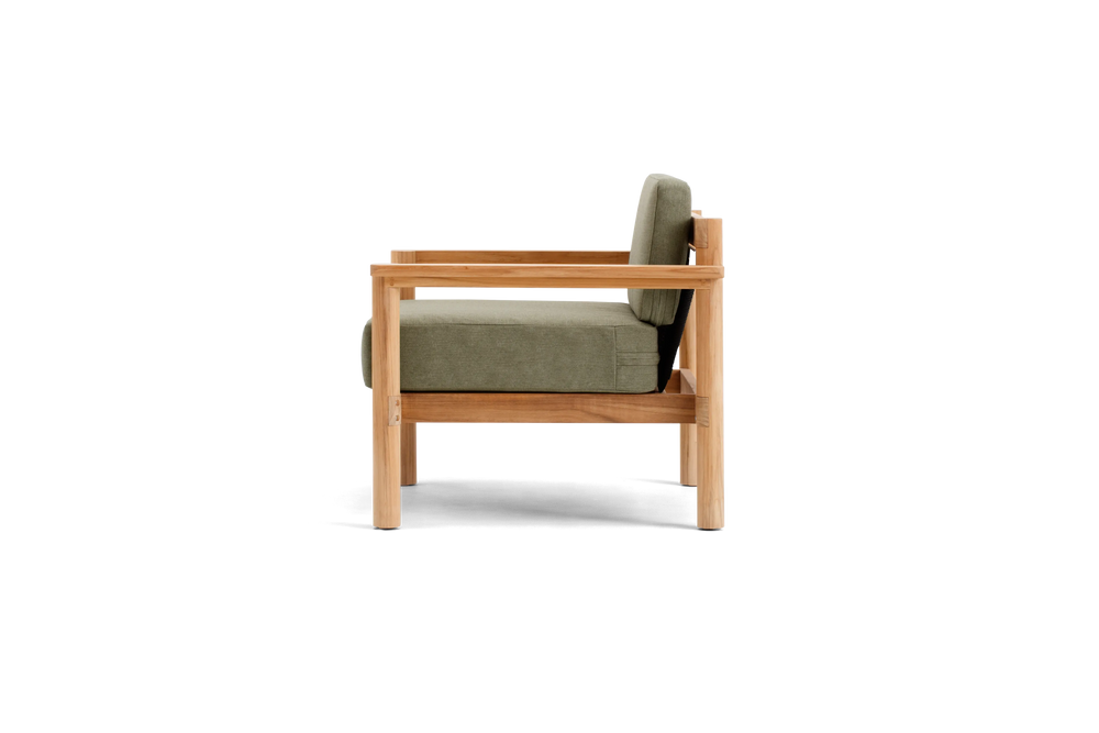 Haven Chair, with teak arms, in Leaf, profile view