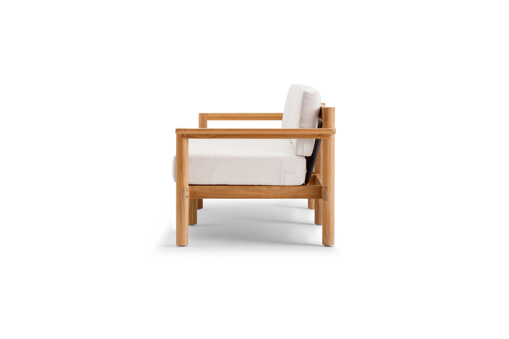 Haven Loveseat, with teak arms, in Canvas, profile view