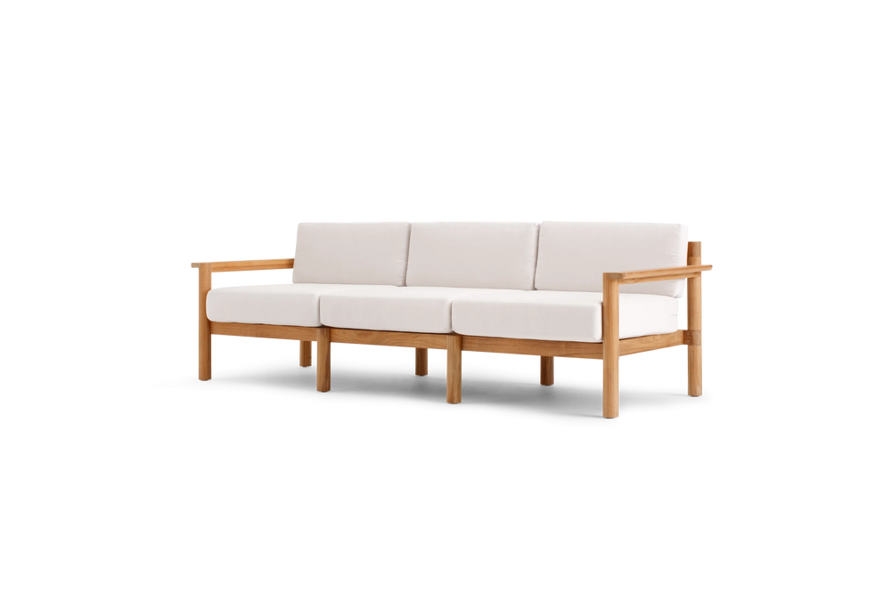 Haven Sofa, with teak arms, in Canvas, three-quarter view