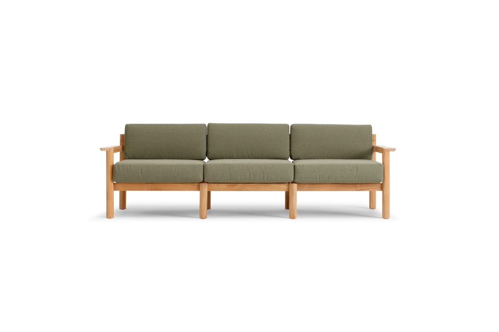 Haven Sofa, with teak arms, in Leaf, front view
