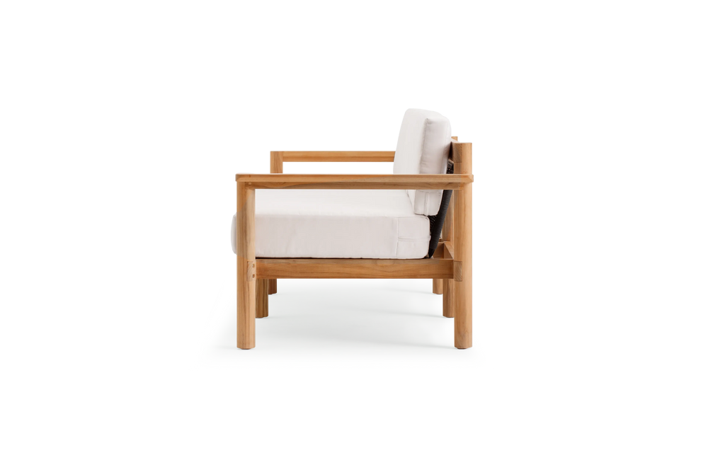 Haven Sofa, with teak arms, in Canvas, profile view