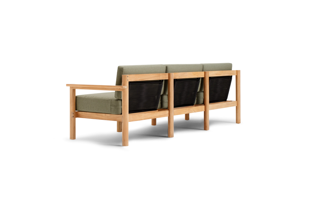 Haven Sofa, with teak arms, in Leaf, rear view