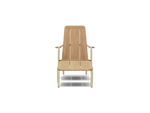 Neighbor Hopper Chair and Ottoman in sand finish, front view with natural wood seat and back on black background