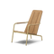 Neighbor Hopper Chair in sand finish, three-quarter view with natural wood seat and back, metal frame on black background