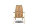 Neighbor Hopper Chair in sand finish, front view showing wooden slat backrest with curved armrests on light background