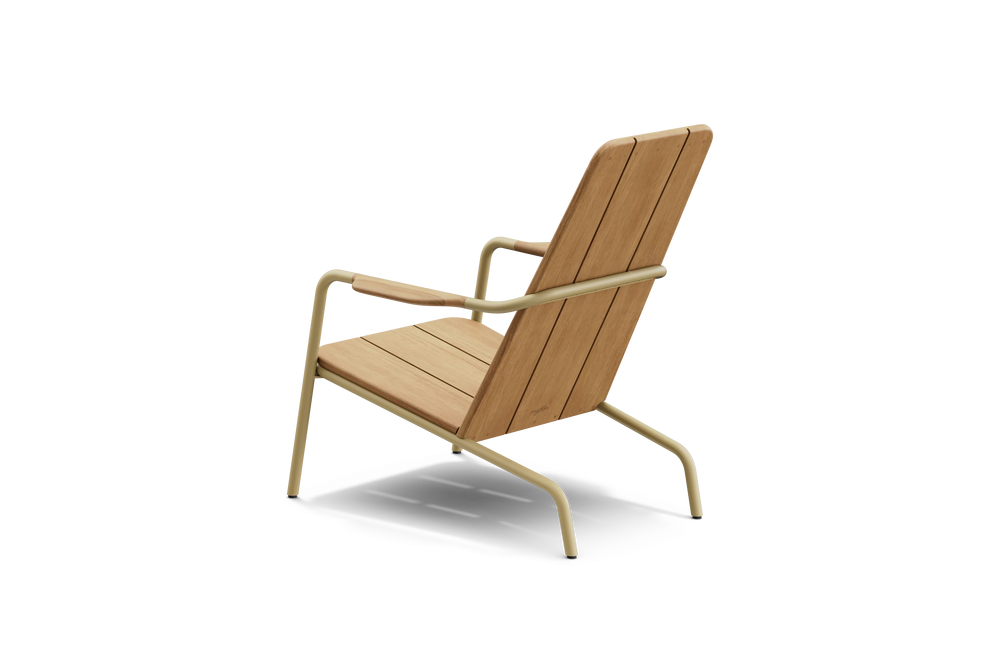 Neighbor Hopper Chair in sand finish, rear view showing backrest and frame structure on black background