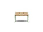 Neighbor Hopper Ottoman in olive finish, front view, light wood seat with olive-green metal frame