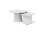 Neighbor Ped Coffee Table and Short Side Table in Bone, nested pair, side profile view