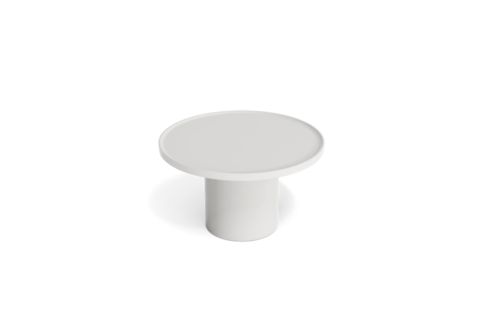 Neighbor Ped Coffee Table in Bone, raised three-quarter view