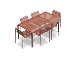 Perf Dining Set, in Rust, three-quarter view
