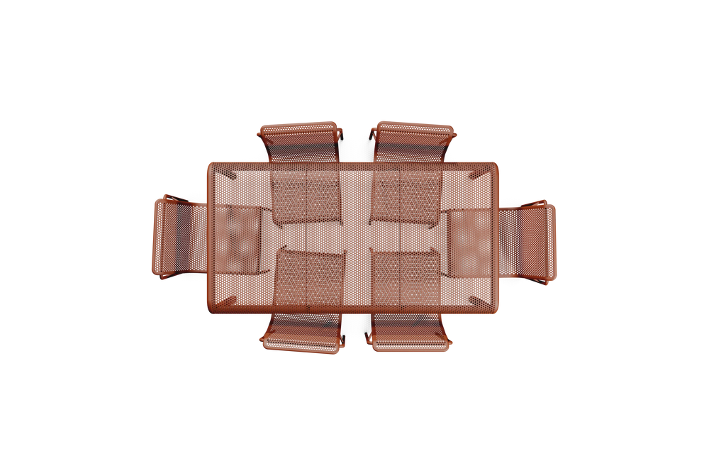 Perf Dining Set, in Rust, overhead view