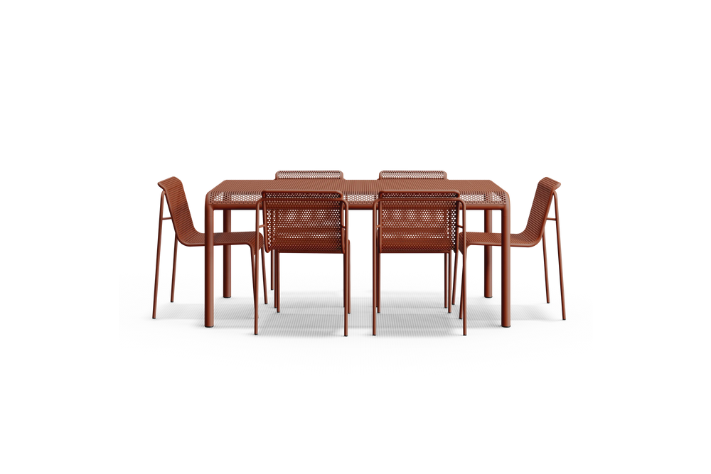 Perf Dining Set, in Rust, profile view
