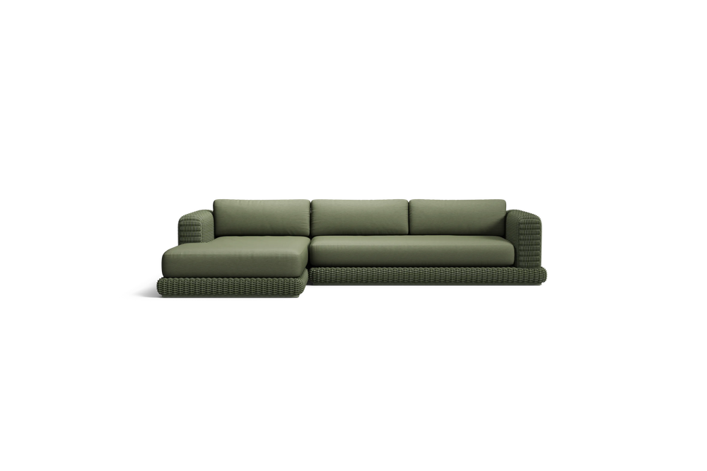 Roundabout Chaise Sofa, left-facing, in Olive, front view
