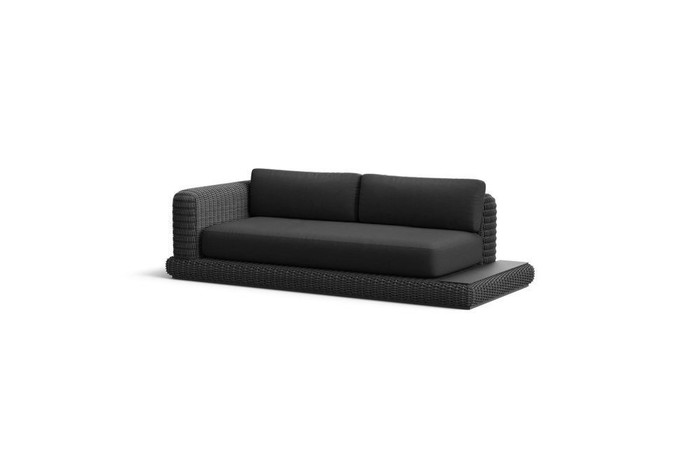 Roundabout Sofa with Side Table, in Charcoal, three-quarter view