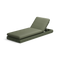 Neighbor Roundabout Sun Lounger with woven all-weather wicker base and a thick cushion, shown in articulated position with the backrest raised, cushion shown in olive green, three-quarter angle view.