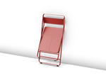 Neighbor Take Two Bistro Chair, an all-metal folding chair with perforated steel seat and backrest in coral red, shown fully folded for storage.