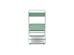 Neighbor Take Two Bistro Chair, an all-metal folding chair with perforated steel seat and backrest in juniper green-blue, front view.