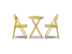 Neighbor Take Two Dining Set with two folding chairs and a matching round folding table in bright yellow, side profile view.