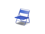 Neighbor Take Two Lounge Chair, a low-slung folding chair with perforated steel seat and backrest in ultramarine blue, three-quarter angle view.