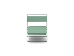 Neighbor Take Two Lounge Chair, a low-slung folding chair with perforated steel seat and backrest in juniper green-blue, front view.