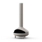 Neighbor Totem Chiminea, a sculptural enameled-steel outdoor fireplace with a rounded firebox and tall chimney on tripod legs in mushroom greige enamel finish, three-quarter angle view.