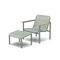 Neighbor Up-Down Chair shown together with the matching Up-Down Ottoman in juniper green-blue, three-quarter angle view.