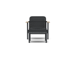 Neighbor Up-Down Chair shown together with the matching Up-Down Ottoman in charcoal black, front view.