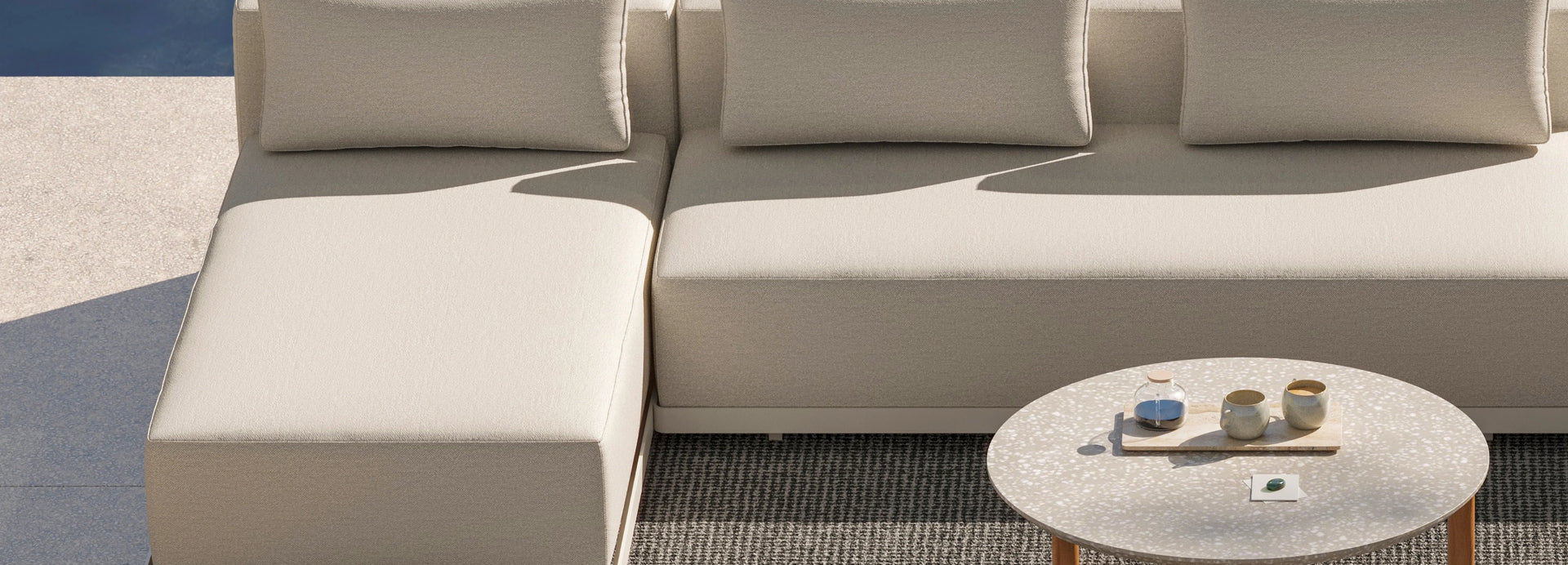 Workaround Chaise Sectional - White | Sunbrella Nurture Pebble / Planter, alternate view