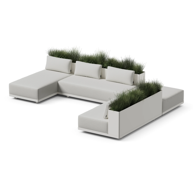 Workaround Chaise Sectional - White | Sunbrella Nurture Pebble / Planter
