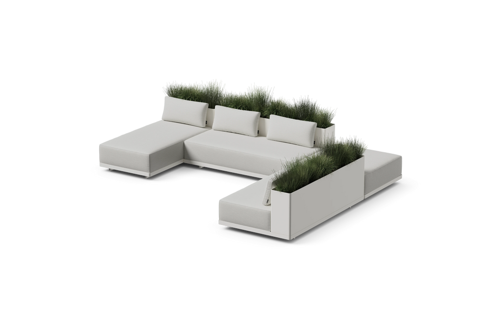 Workaround Chaise Sectional – White | Sunbrella Nurture Pebble / Planter – image 1
