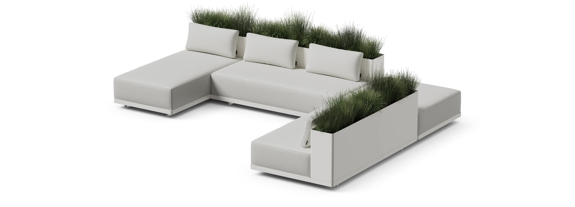 Workaround Chaise Sectional - White | Sunbrella Nurture Pebble / Planter