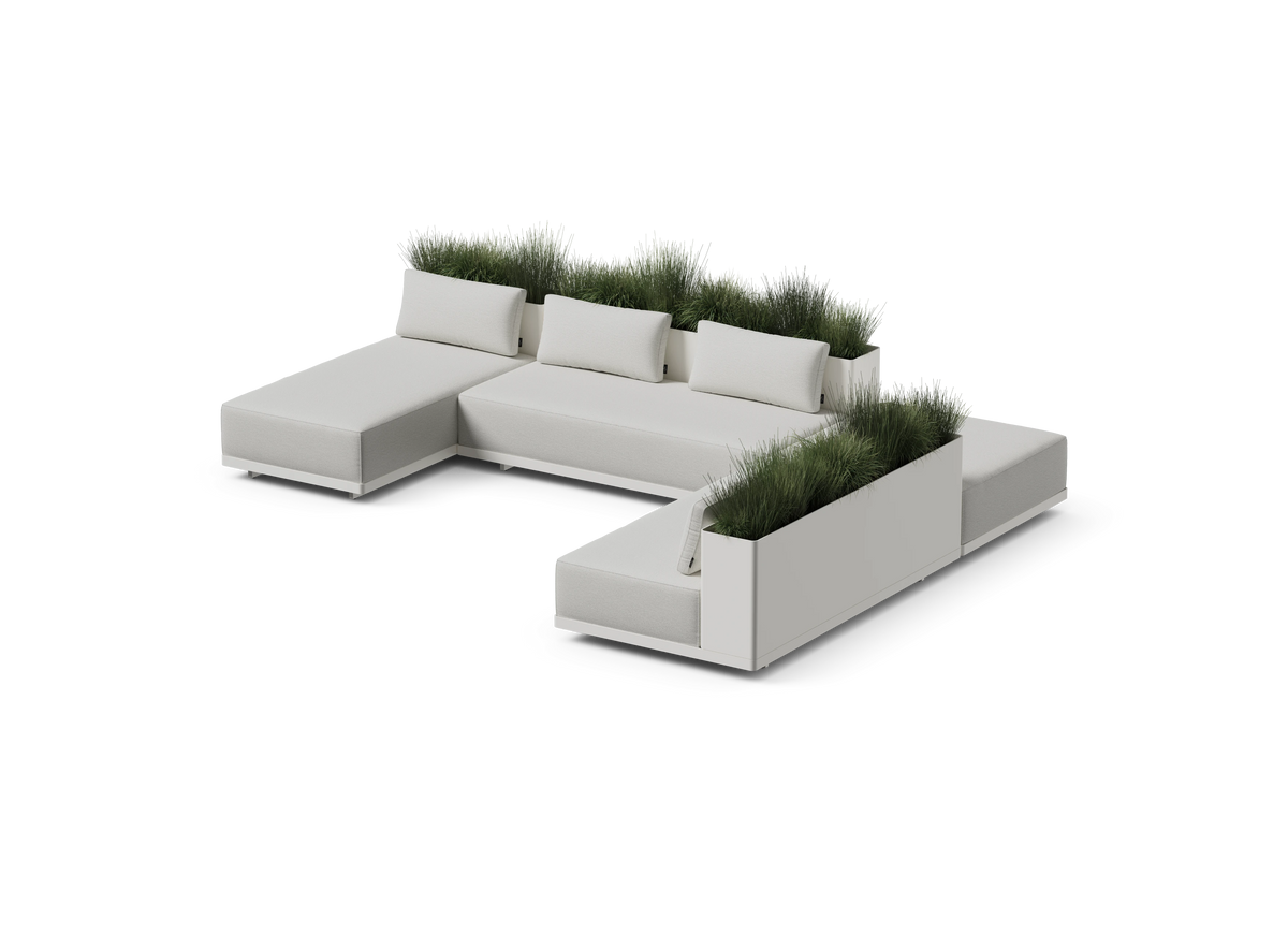 Workaround Chaise Sectional - White | Sunbrella Nurture Pebble / Planter