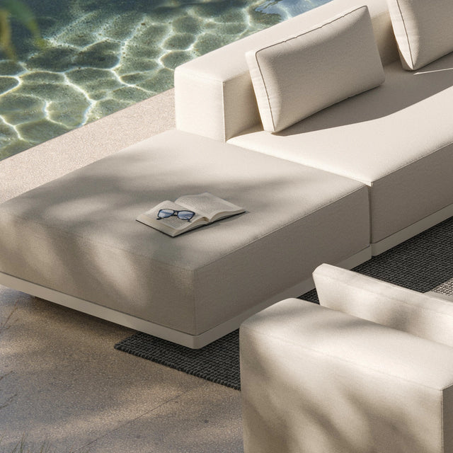 Workaround Ottoman - White | Sunbrella Nurture Pebble, alternate view