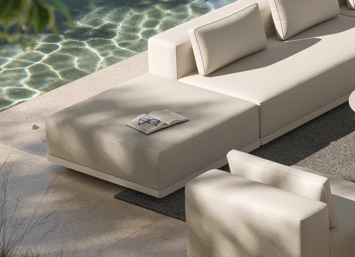 Workaround Ottoman - White | Sunbrella Nurture Pebble, alternate view