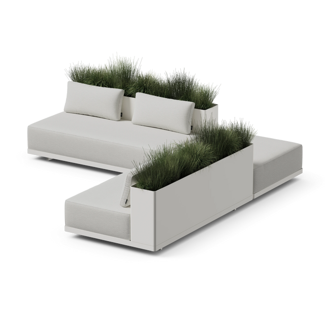 Workaround Sectional - White | Sunbrella Nurture Pebble / L-Shape / Planter