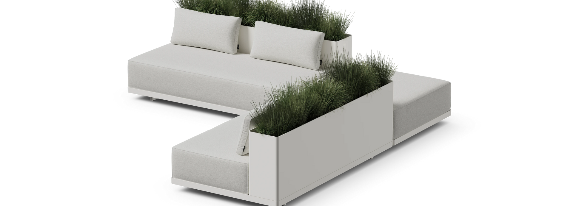 Workaround Sectional - White | Sunbrella Nurture Pebble / L-Shape / Planter