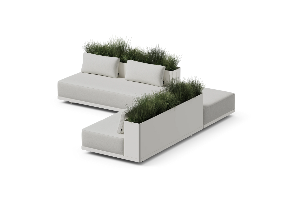 Workaround Sectional - White | Sunbrella Nurture Pebble / L-Shape / Planter