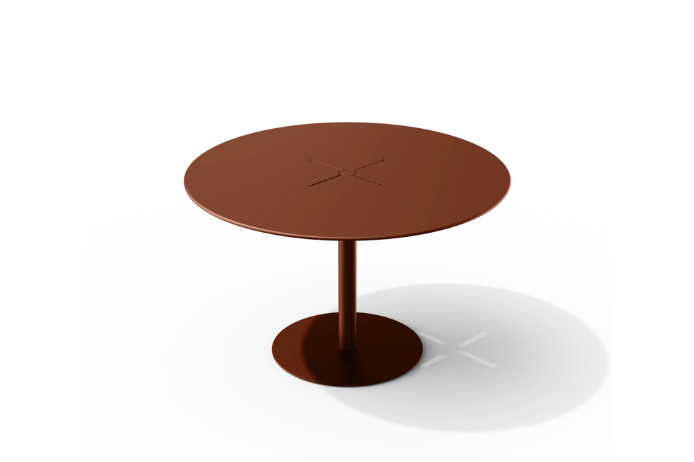 XY Round Dining Table, in Rust, front view