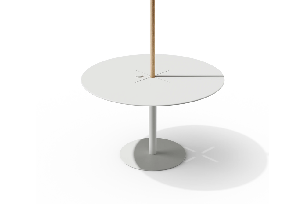 XY Round Dining Table, with umbrella hole, in White